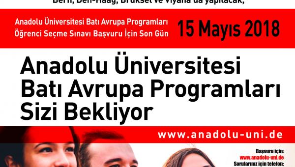 Anadolu Üniversitesi, Batı Avrupa Programları Öğrenci Seçme Sınavı Başvuruları Başladı.